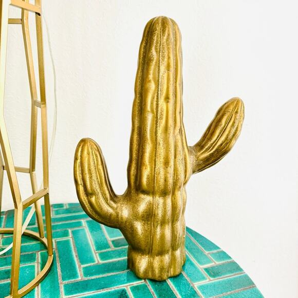 ANTHROPOLOGIE Textured Brass Gold Ceramic Saguaro Cactus Figurine Accent Decor - Picture 8 of 14